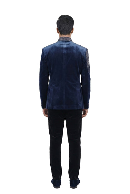 Navy Blue Velvet Bandhgala Jacket