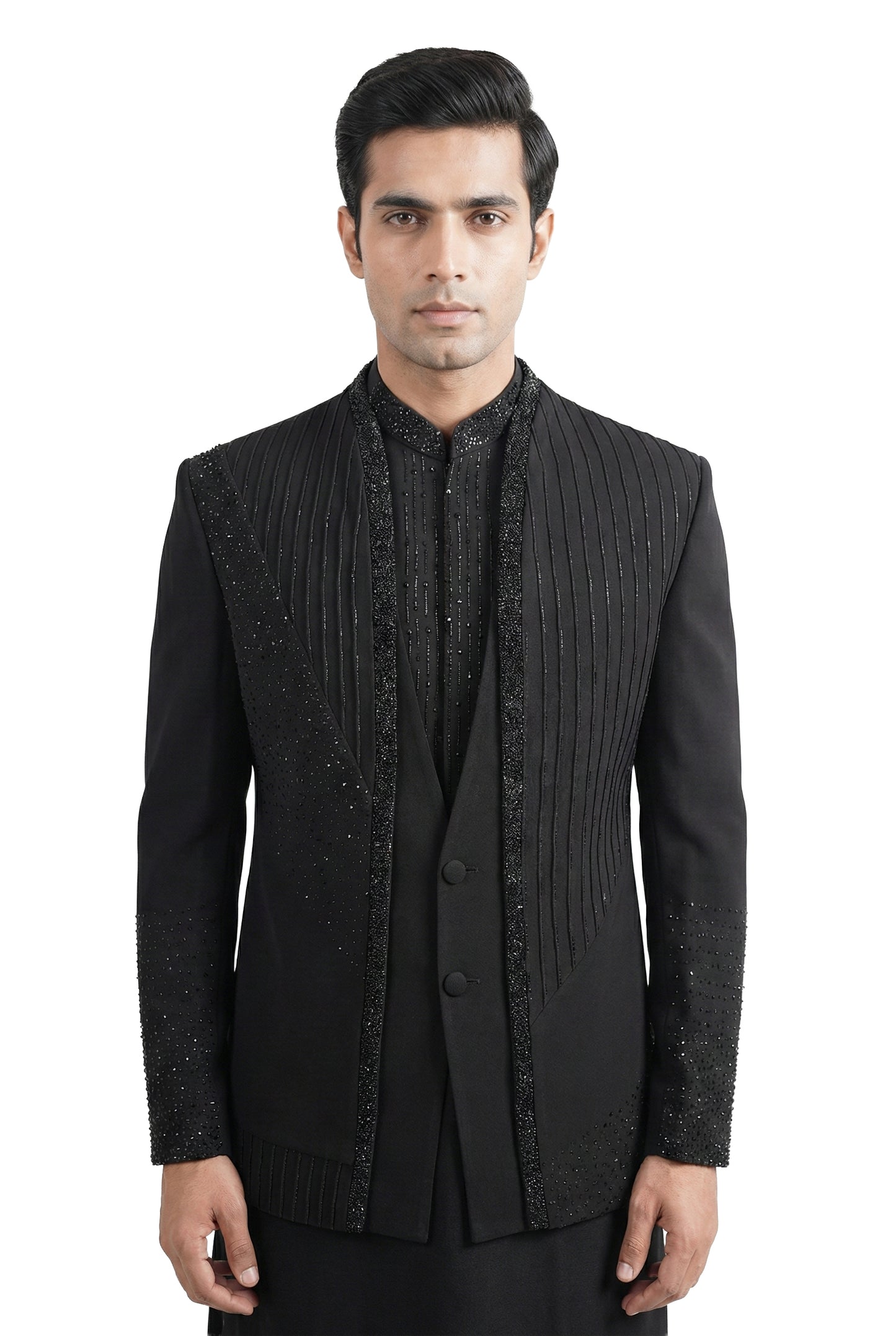 Black Layered Open-Style Embellished Jacket