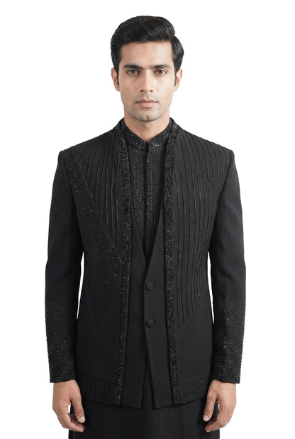 Black Layered Open-Style Embellished Jacket