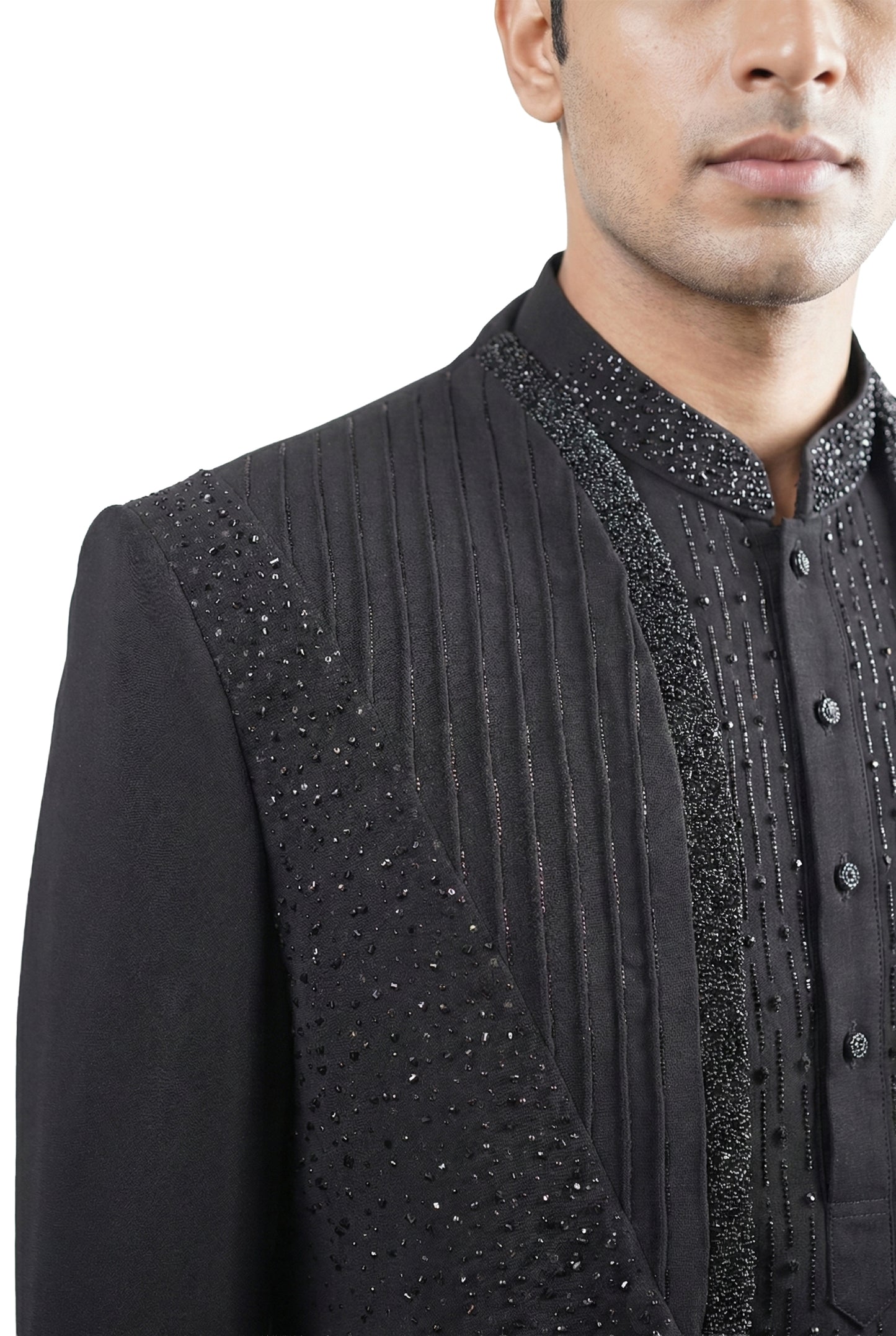 Black Layered Open-Style Embellished Jacket