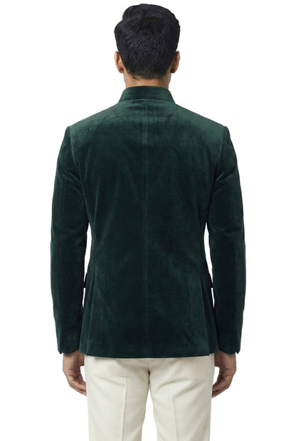 Deep Green Velvet Bandhgala with Elephant Motif