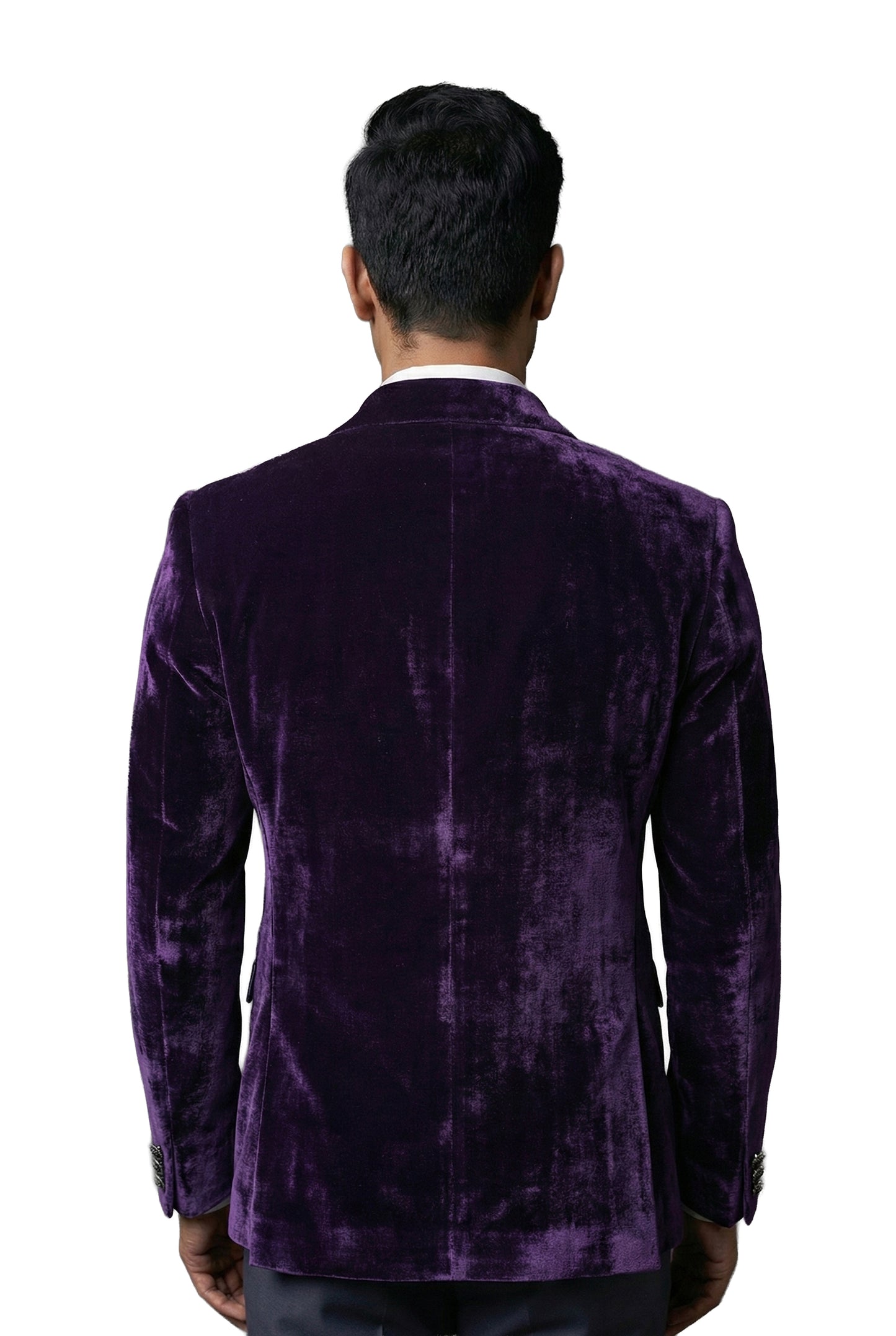 Navy Blue Embroidered Velvet Tuxedo Set