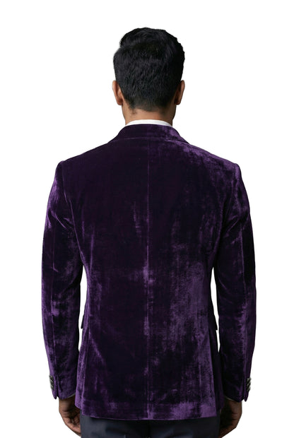 Navy Blue Embroidered Velvet Tuxedo Set