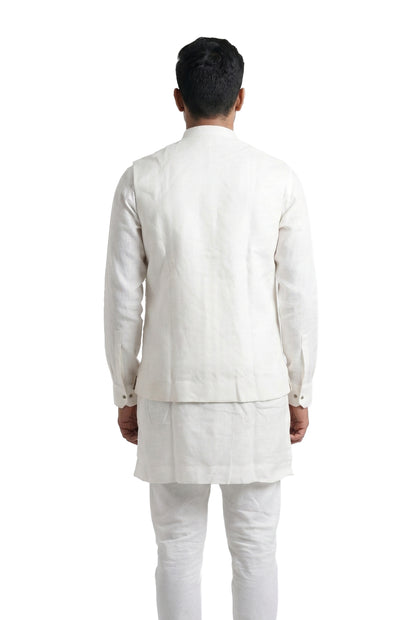 Ivory Hand-Painted Kurta Waistcoat Set