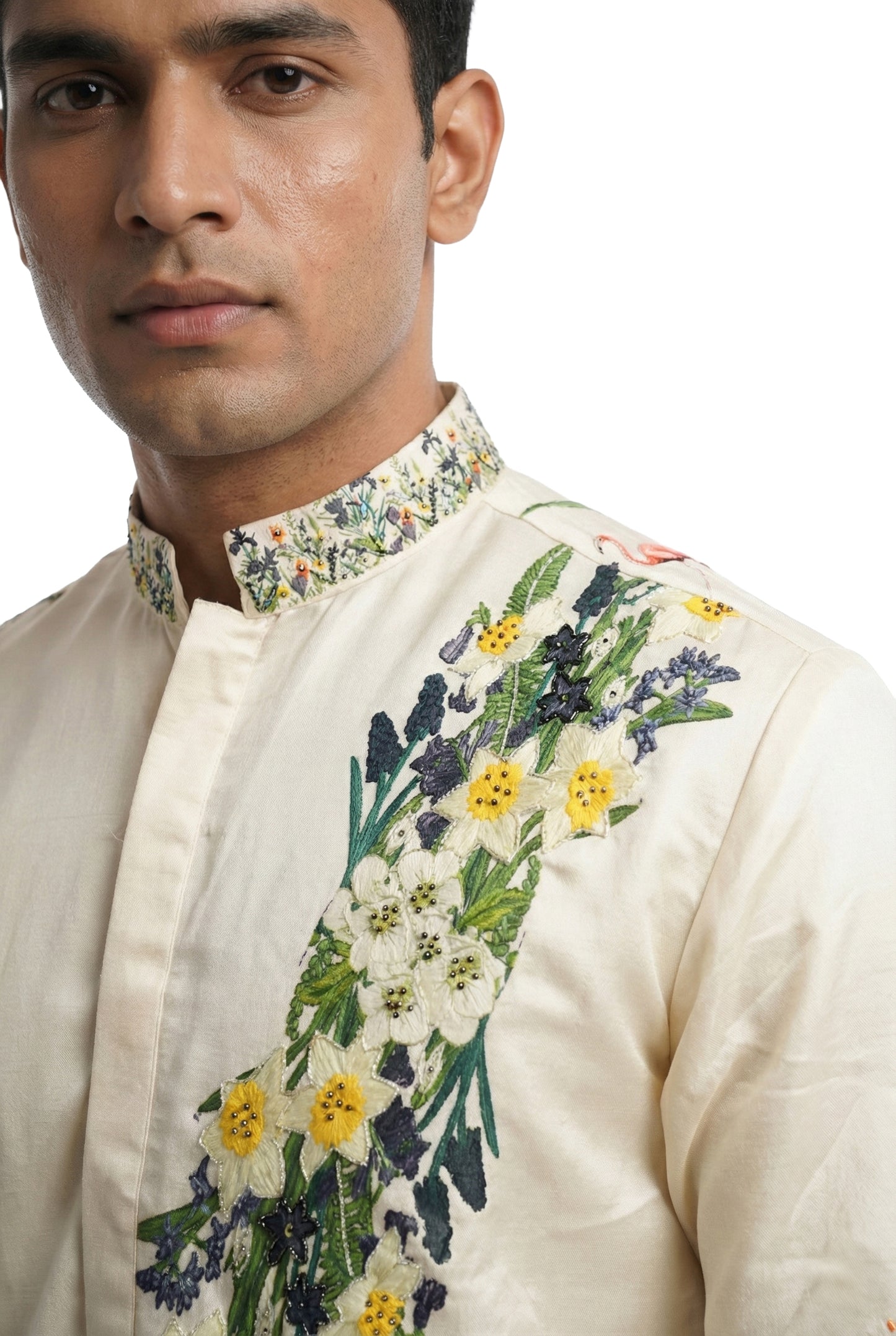 Ivory Printed Kurta with Open-Style Jacket