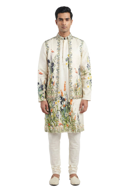 Ivory Printed Kurta with Open-Style Jacket