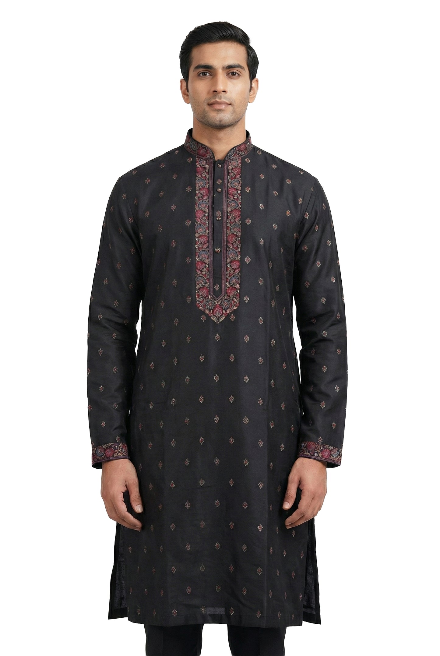 Black Printed Kurta with Coordinated Draped Dupatta