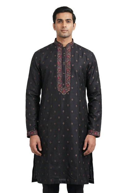 Black Printed Kurta with Coordinated Draped Dupatta
