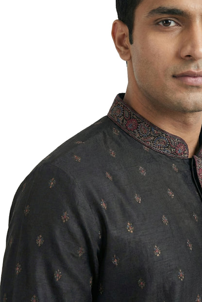 Black Printed Kurta with Coordinated Draped Dupatta