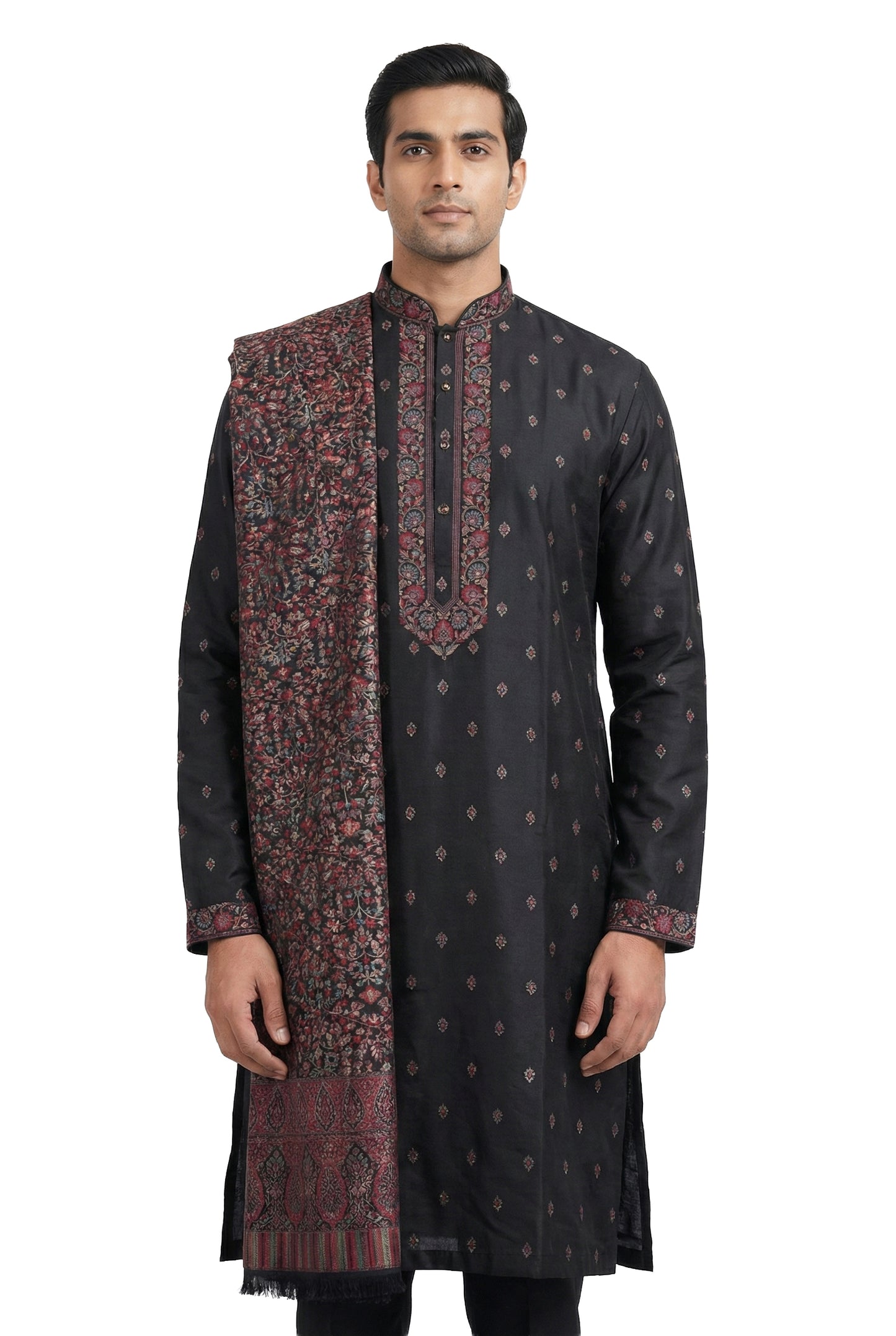 Black Printed Kurta with Coordinated Draped Dupatta