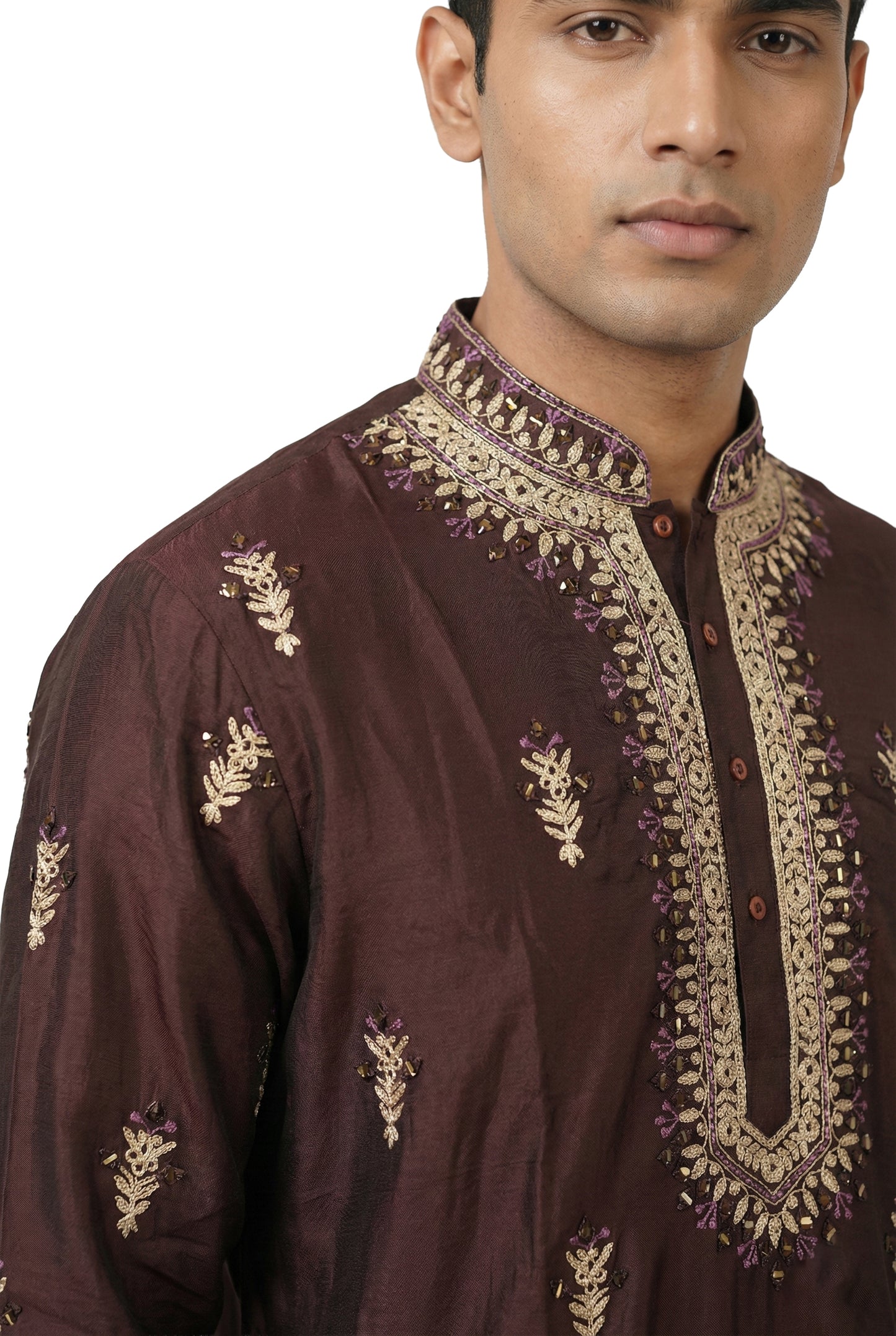 Wine Embroidered Kurta