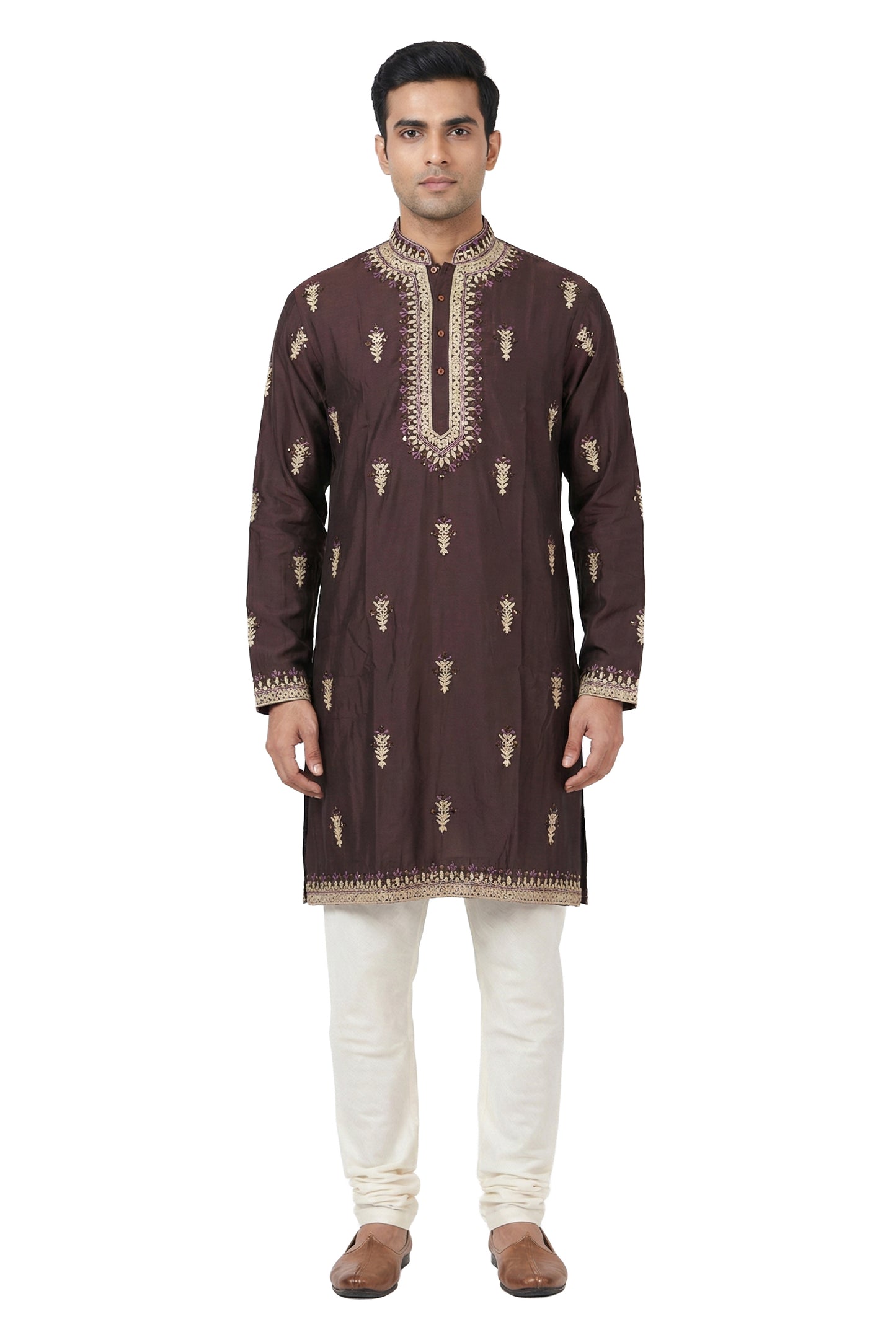 Wine Embroidered Kurta