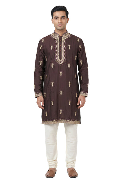 Wine Embroidered Kurta