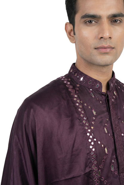 Plum Mirror-Embellished Kurta