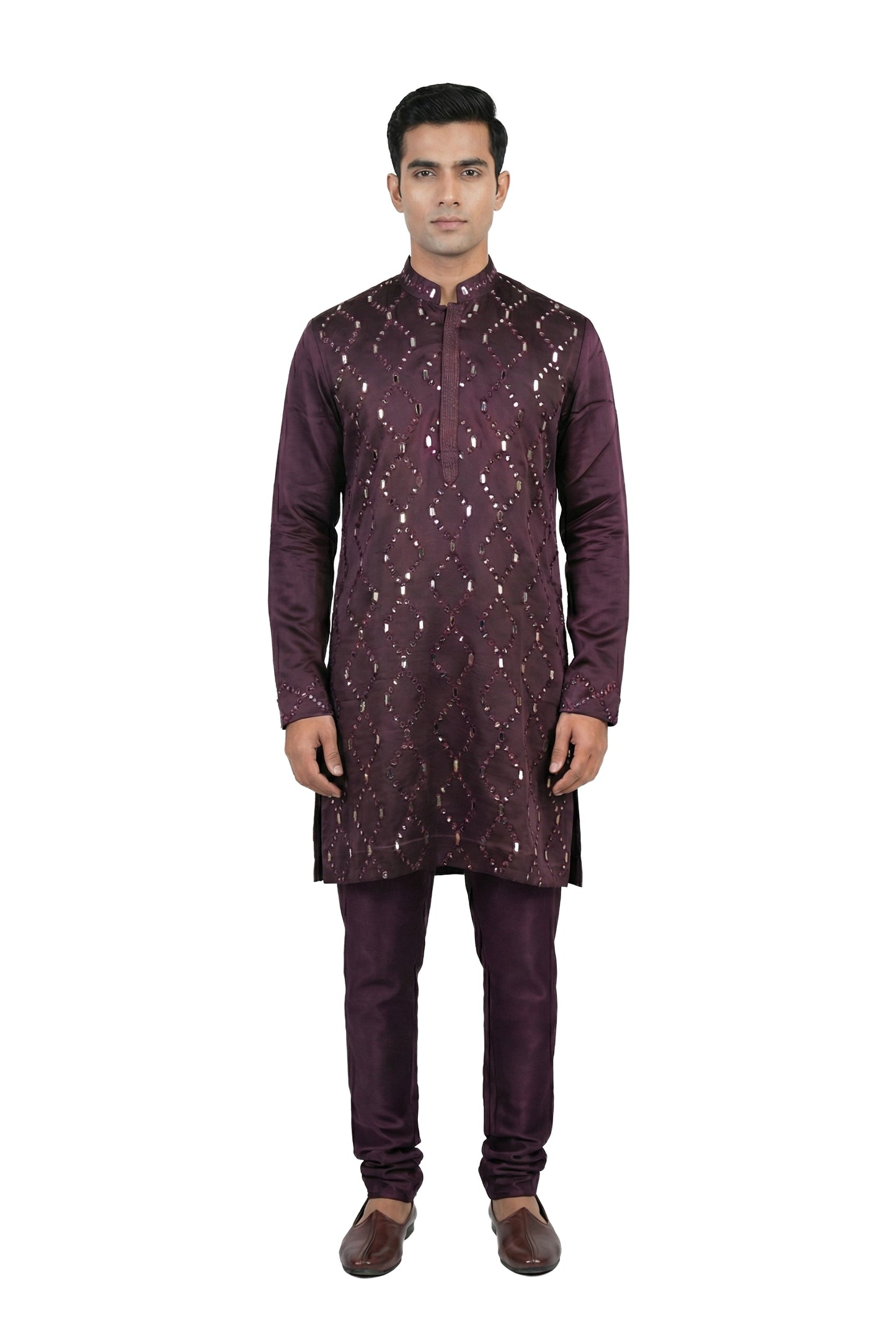 Plum Mirror-Embellished Kurta