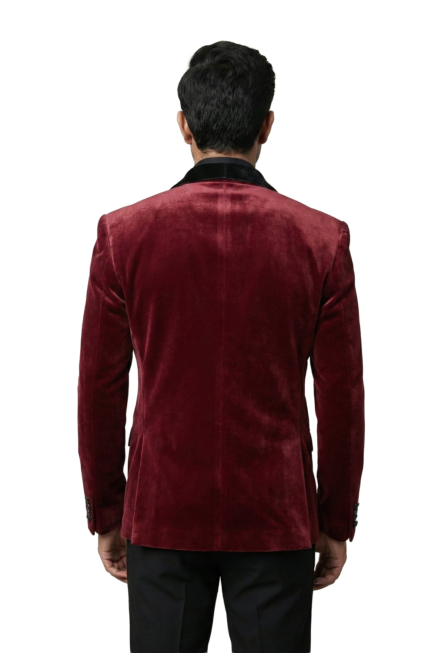Burgundy Embroidered Velvet Tuxedo Set