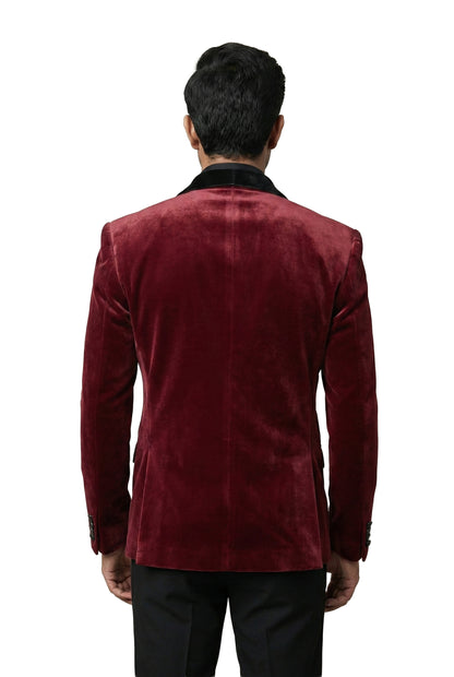 Burgundy Embroidered Velvet Tuxedo Set