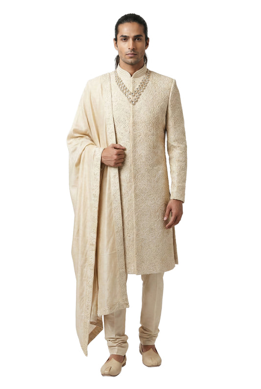 Ivory Hand-Embroidered Sherwani