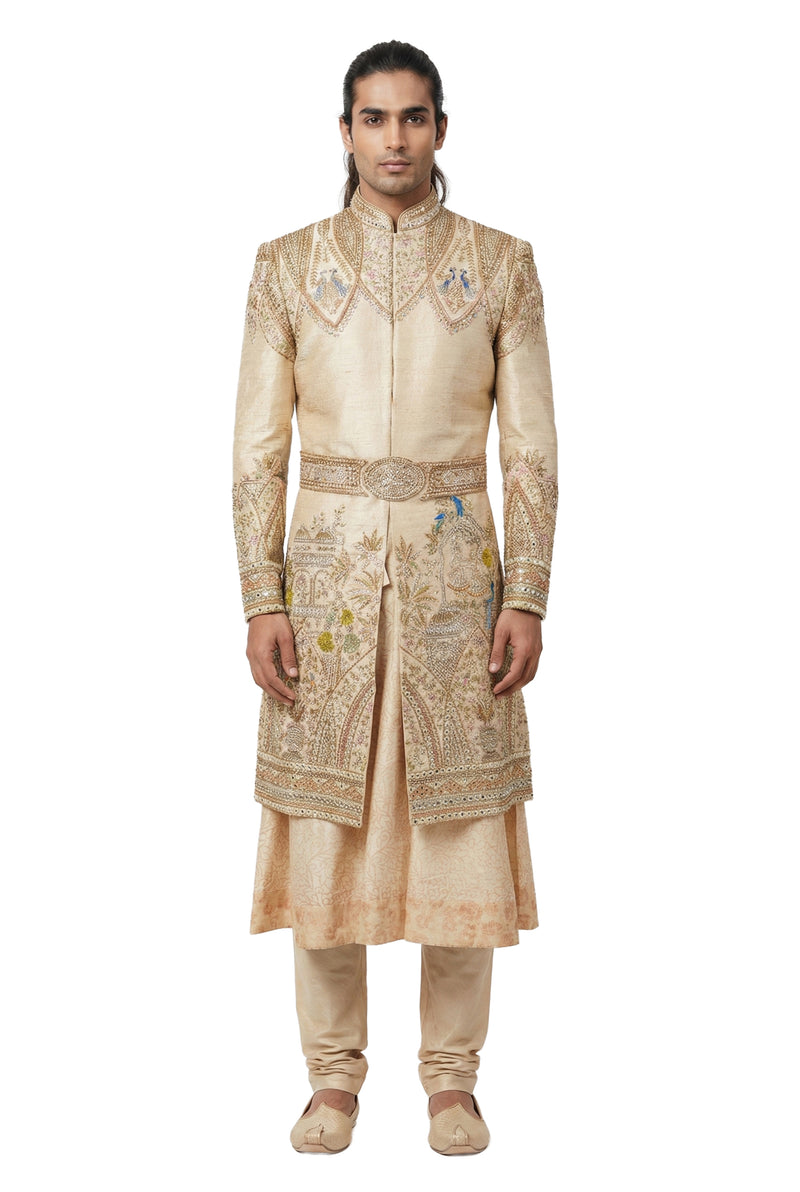 Heritage Narrative Hand-Embroidered Anarkali Sherwani