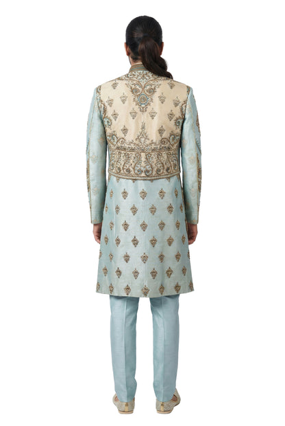 Blue Intricately Embroidered Sherwani
