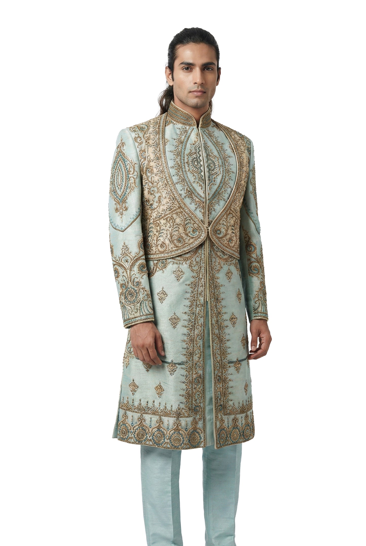 Blue Intricately Embroidered Sherwani