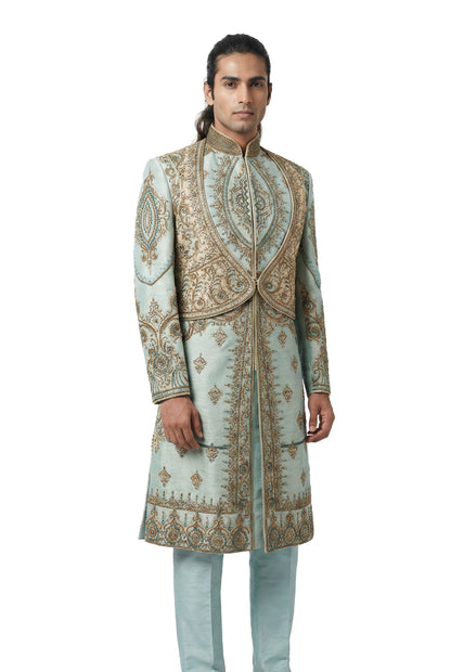 Blue Intricately Embroidered Sherwani
