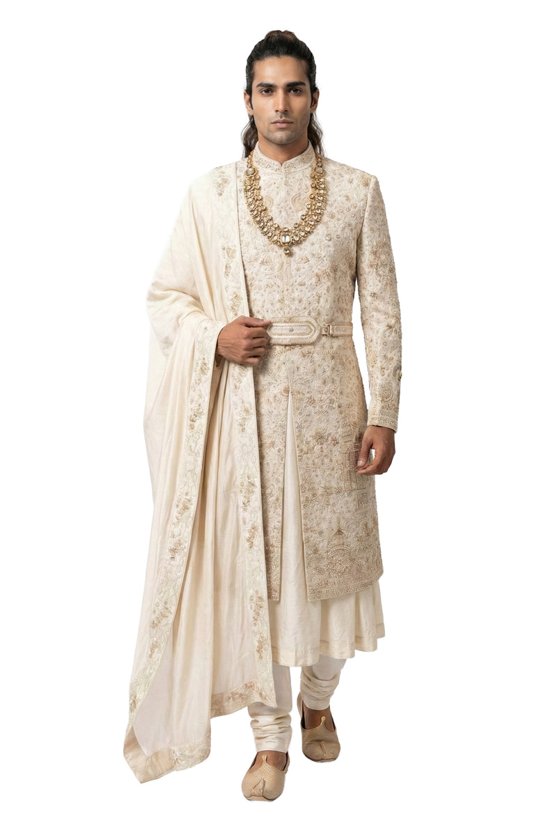 Ivory Embroidered Sherwani