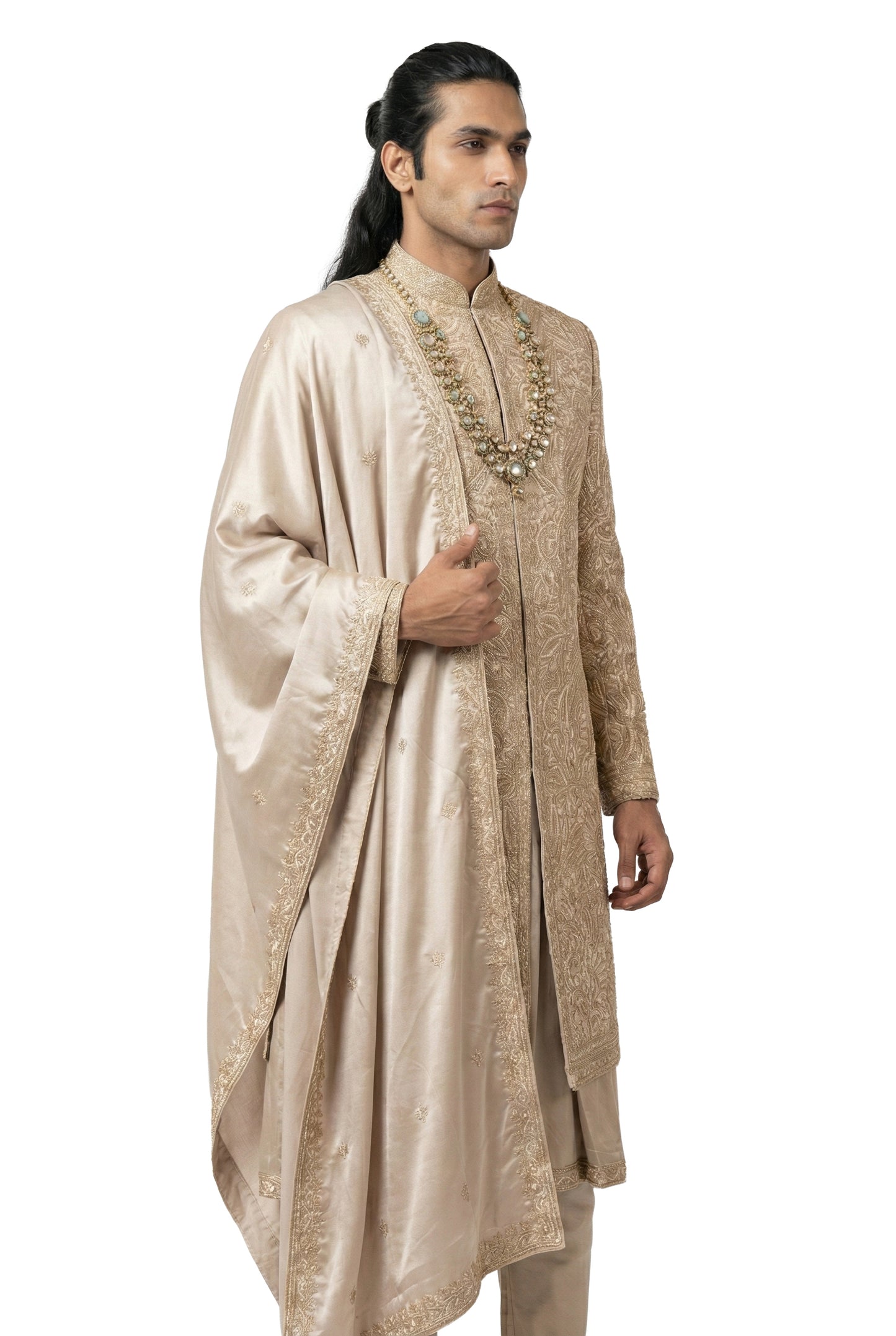 Rose Gold Hand-Embroidered Bridal Sherwani Set