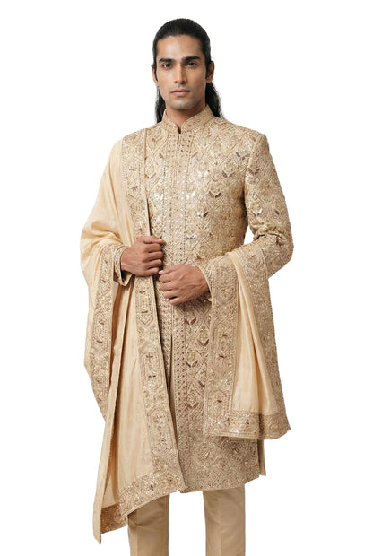 Champagne Gold Embroidered Sherwani Set