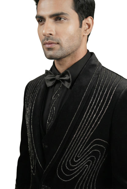 Black Embroidered Tuxedo Set