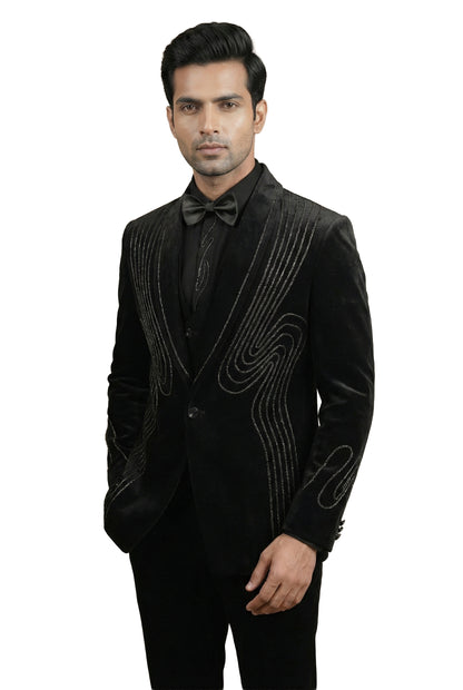 Black Embroidered Tuxedo Set