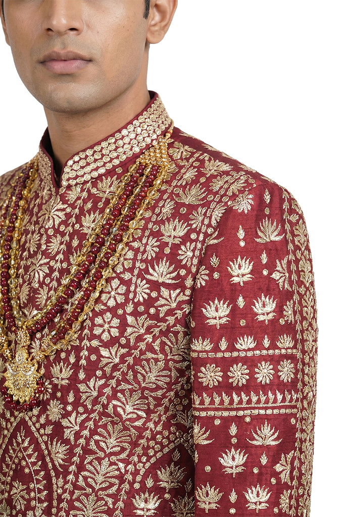 Maroon Royal Embroidered Sherwani