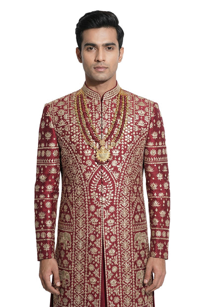 Maroon Royal Embroidered Sherwani