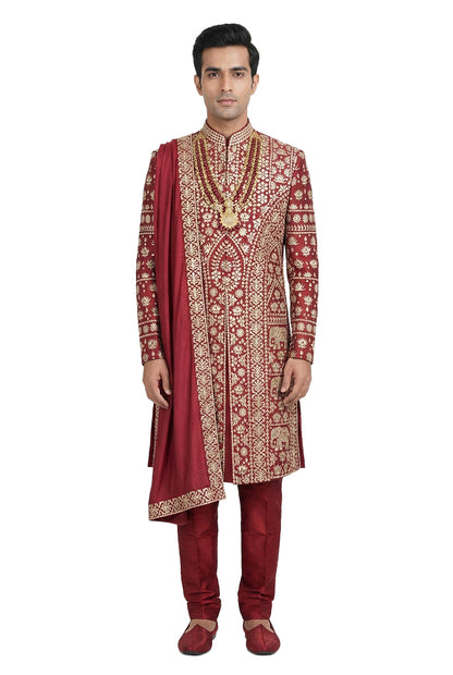 Maroon Royal Embroidered Sherwani