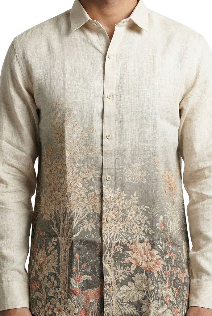 Ivory Linen Scenic Print Shirt