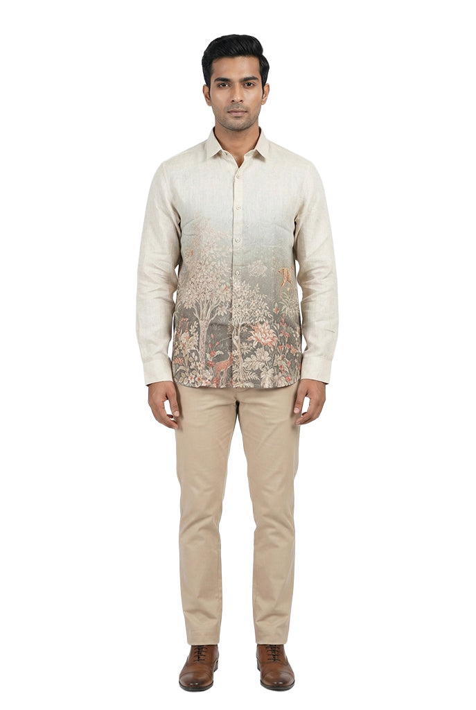 Ivory Linen Scenic Print Shirt