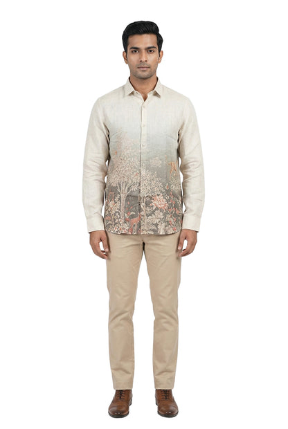 Ivory Linen Scenic Print Shirt