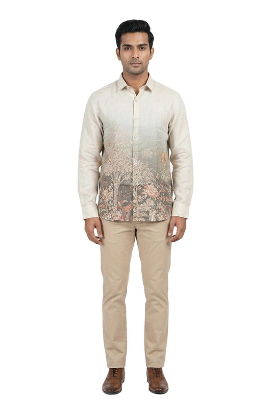 Ivory Linen Scenic Print Shirt