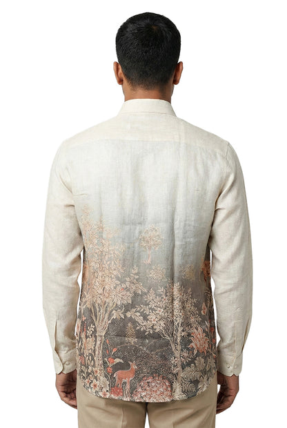 Ivory Linen Scenic Print Shirt