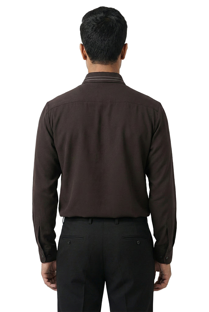 Brown Contrast-Stitched Shirt