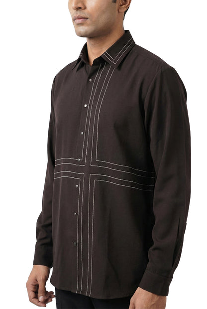 Brown Contrast-Stitched Shirt