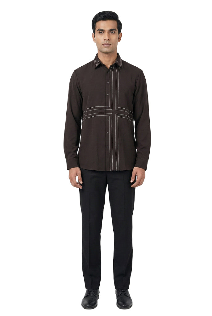 Brown Contrast-Stitched Shirt