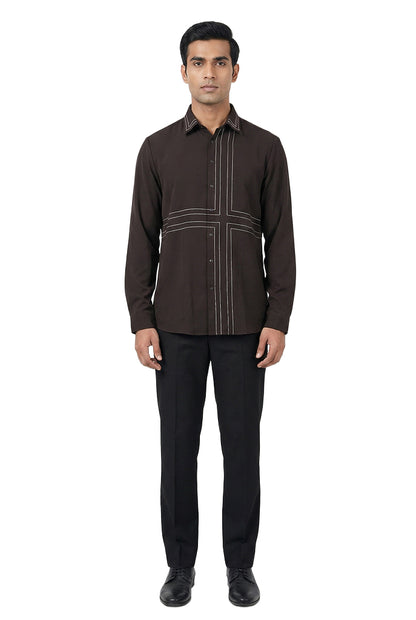Brown Contrast-Stitched Shirt