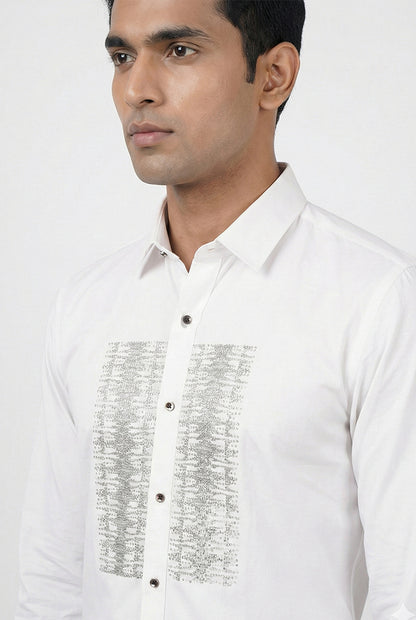 White Embroidered Panel Detail Shirt