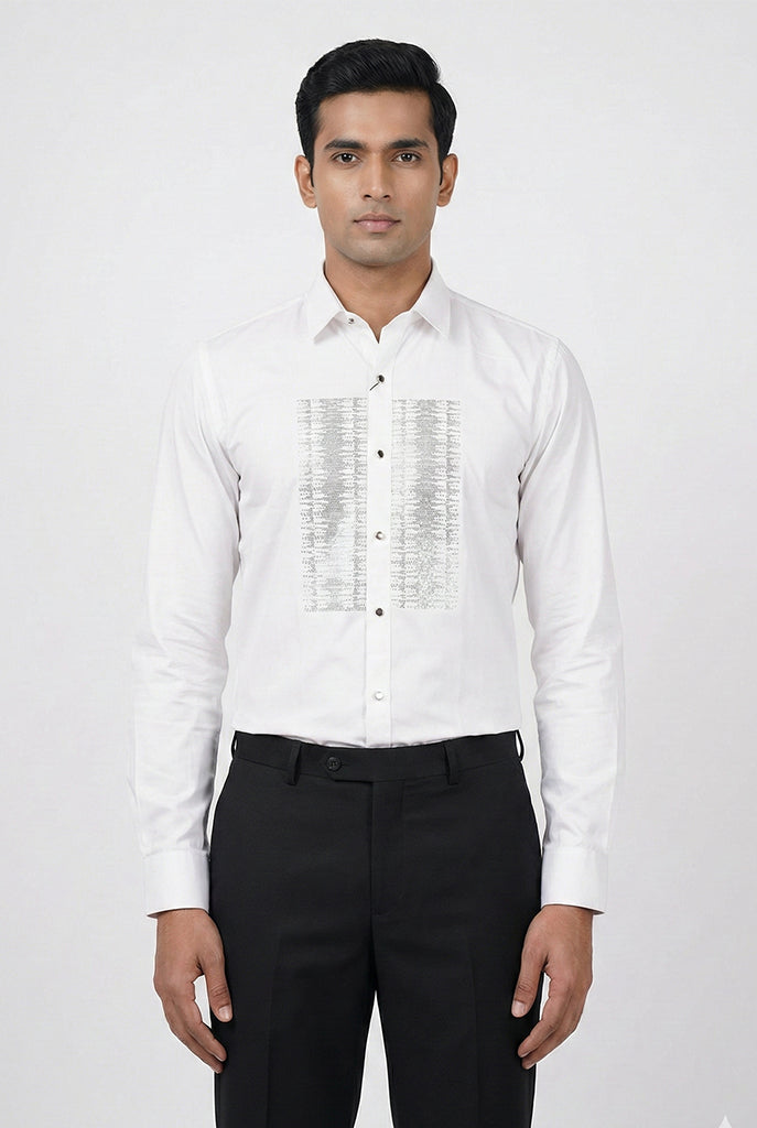 White Embroidered Panel Detail Shirt