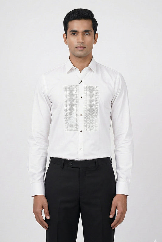 White Embroidered Panel Detail Shirt