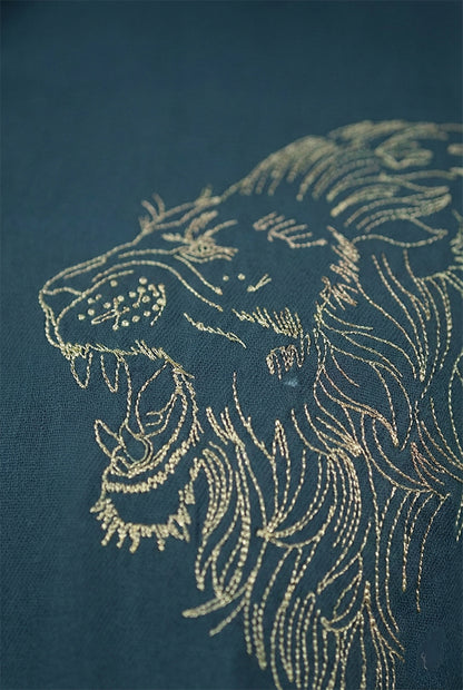 Teal Lion Motif Embroidered Shirt