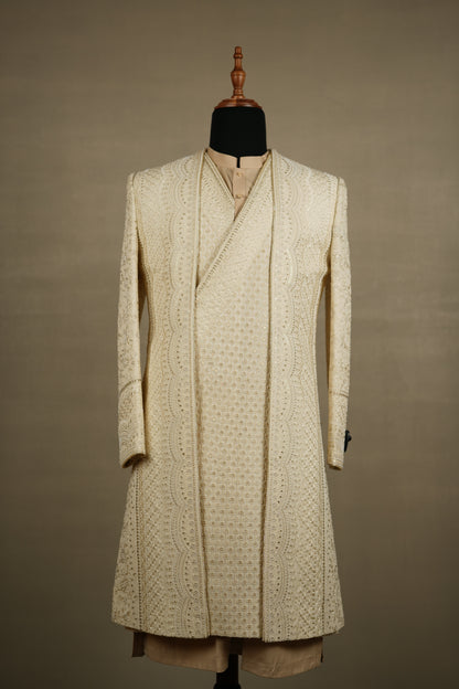Ivory Layered Hand-Embroidered Sherwani