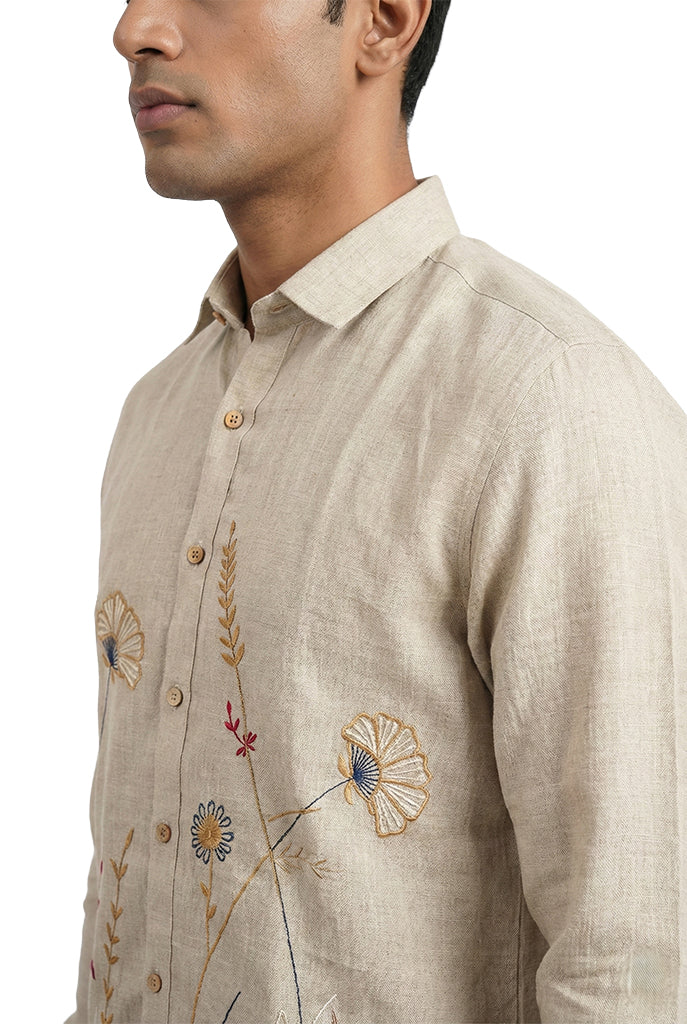 Linen Floral Embroidered Shirt