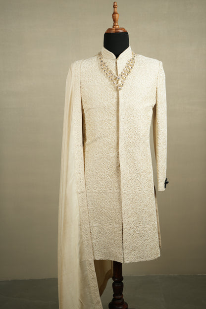 Ivory Hand-Embroidered Sherwani